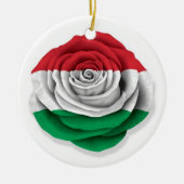 Hongaarse Roos Vlag op wit Keramisch Ornament (Voorkant)