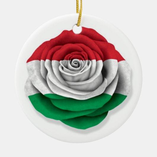 Hongaarse Roos Vlag op wit Keramisch Ornament (Voorkant)