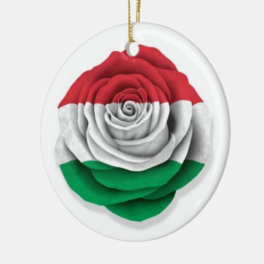 Hongaarse Roos Vlag op wit Keramisch Ornament (Links)
