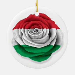 Hongaarse Roos Vlag op wit Keramisch Ornament