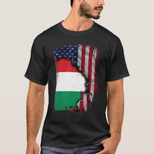 Hongaarse ROOTS HalfAmerikaanse vlag Hu T-shirt (Voorkant)