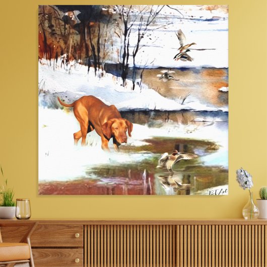 Hongaarse vanissla, jachteenden in de winter canvas afdruk (Insitu (Woonkamer))