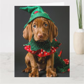 Hongaarse Vizla Elf Puppy Kerst Kaart (Voorkant)