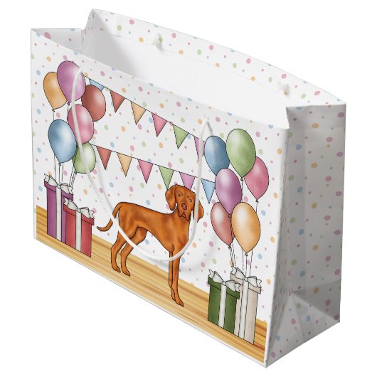 Hongaarse Vizsla Cartoon Hond Kleurrijke Verjaarda Groot Cadeauzakje (Achterkant Gekanteld)