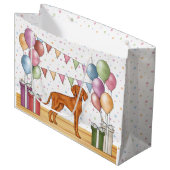 Hongaarse Vizsla Cartoon Hond Kleurrijke Verjaarda Groot Cadeauzakje (Voorkant Gekanteld)