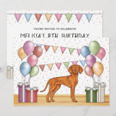 Hongaarse Vizsla Cartoon Hond Kleurrijke Verjaarda Kaart (Voorkant / Achterkant)