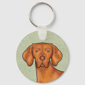 Hongaarse Vizsla Cartoon Pointer Hondenkop Groen Sleutelhanger (Voorkant)