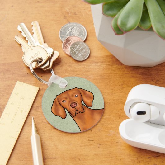 Hongaarse Vizsla Cartoon Pointer Hondenkop Groen Sleutelhanger (Bureau)