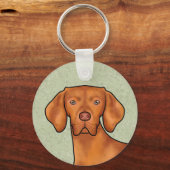 Hongaarse Vizsla Cartoon Pointer Hondenkop Groen Sleutelhanger (Voorkant)