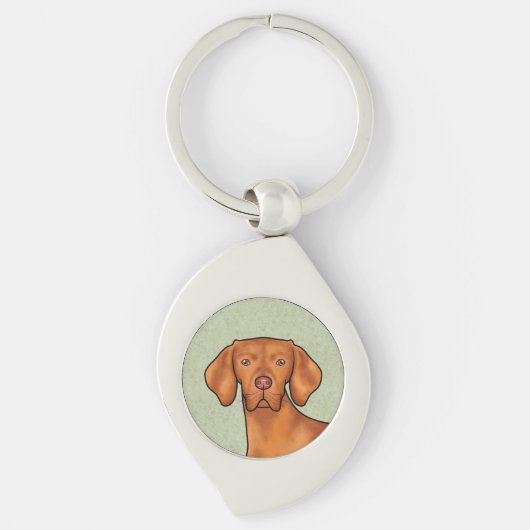 Hongaarse Vizsla Cartoon Pointer Hondenkop Groen Sleutelhanger (Voorkant)