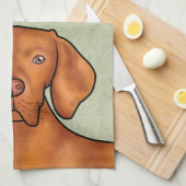 Hongaarse Vizsla Cartoon Pointer Hondenkop Groen Theedoek (Quarter Fold)