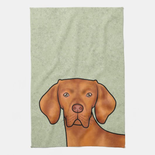Hongaarse Vizsla Cartoon Pointer Hondenkop Groen Theedoek (Verticaal)
