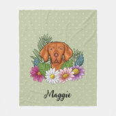 Hongaarse Vizsla en kleurrijke zomerbloemen groen Fleece Deken (Voorkant)