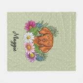 Hongaarse Vizsla en kleurrijke zomerbloemen groen Fleece Deken (Voorkant (Horizontaal))