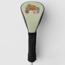 Hongaarse Vizsla en kleurrijke zomerbloemen groen Golfheadcover