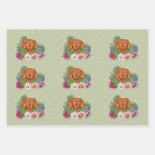 Hongaarse Vizsla en kleurrijke zomerbloemen groen Inpakpapier Vel (Voorkant 3)