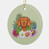 Hongaarse Vizsla en kleurrijke zomerbloemen groen Keramisch Ornament (Links)