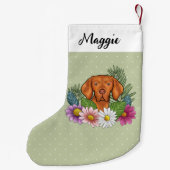 Hongaarse Vizsla en kleurrijke zomerbloemen groen Kleine Kerstsok (Achterkant)