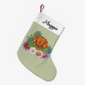 Hongaarse Vizsla en kleurrijke zomerbloemen groen Kleine Kerstsok (Voorkant (Hangend))