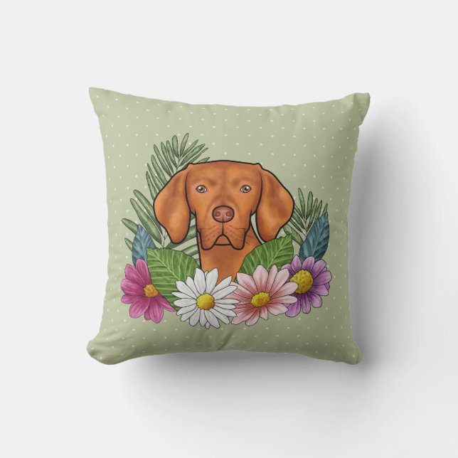 Hongaarse Vizsla en kleurrijke zomerbloemen groen Kussen (Voorkant)