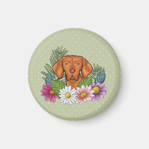 Hongaarse Vizsla En Kleurrijke Zomerbloemen Groen Magneet