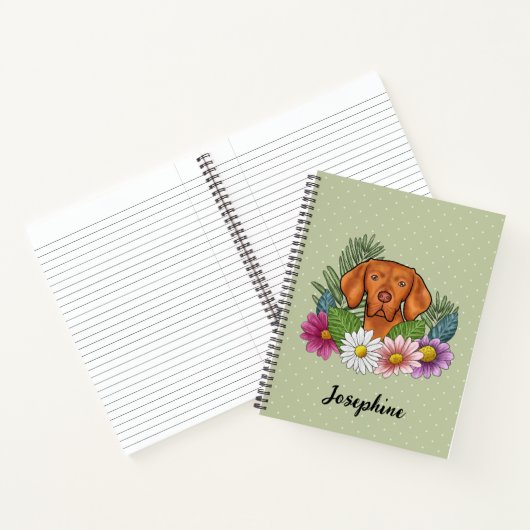 Hongaarse Vizsla en kleurrijke zomerbloemen groen Notitieboek (Binnen)