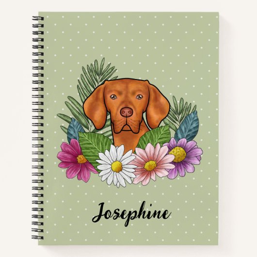 Hongaarse Vizsla en kleurrijke zomerbloemen groen Notitieboek (Voorkant)