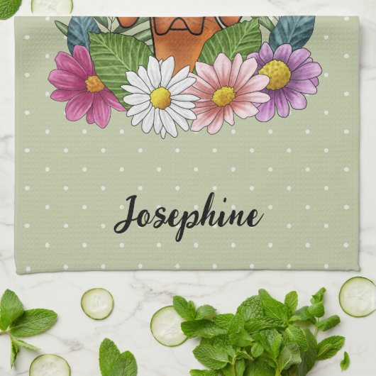 Hongaarse Vizsla en kleurrijke zomerbloemen groen Theedoek (Gevouwen)