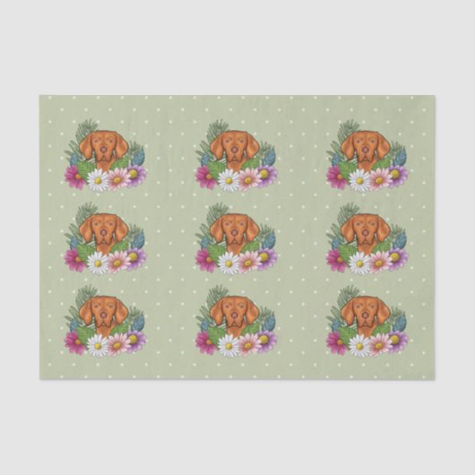 Hongaarse Vizsla en kleurrijke zomerbloemen groen Tissuepapier (Voorkant)