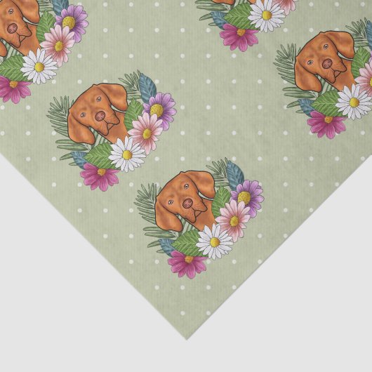 Hongaarse Vizsla en kleurrijke zomerbloemen groen Tissuepapier (Detail)