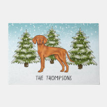 Hongaarse Vizsla-hond Besneeuwd Winterbos En Naam