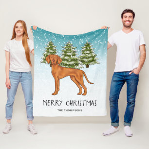 Hongaarse Vizsla Hond Besneeuwd Winterwoud En Teks Fleece Deken