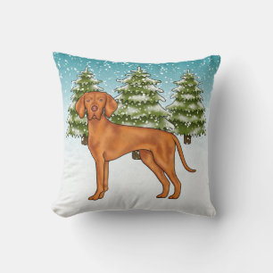 Hongaarse Vizsla-hond in besneeuwd winterbos Schat Kussen