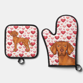 Hongaarse Vizsla-hond liefde roze rode hartenpatro Ovenwant & Pannenlap Set
