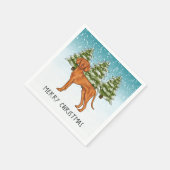 Hongaarse Vizsla Hond Sneeuwrijk Winterbos en teks Servet (Hoek)