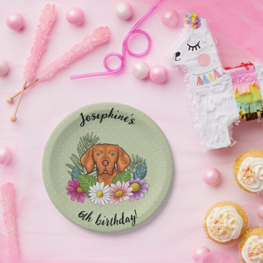 Hongaarse Vizsla Hond Zomer Bloemen Gelukkige Verj Papieren Bordje (Feest)