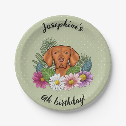 Hongaarse Vizsla Hond Zomer Bloemen Gelukkige Verj Papieren Bordje (Voorkant)