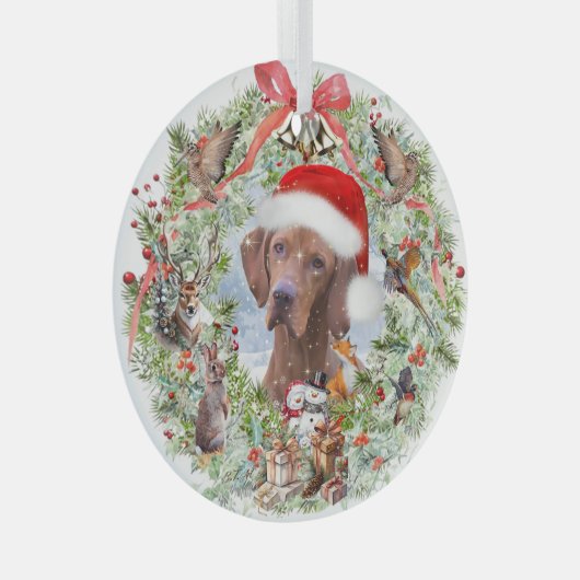 Hongaarse Vizsla kerstkrans Glas Ornament (Voorkant Rechts)