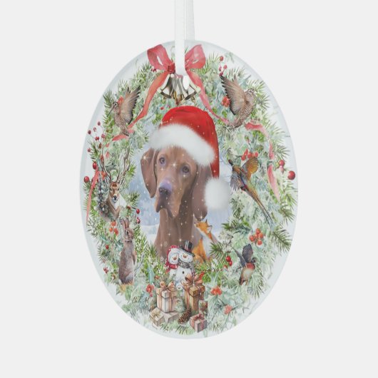 Hongaarse Vizsla kerstkrans Glas Ornament (Voorkant links)