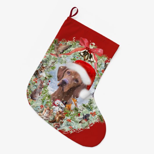 Hongaarse Vizsla kerstkrans Grote Kerstsok (Voorkant (Hangend))