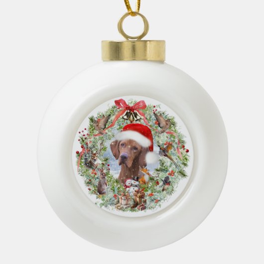 Hongaarse Vizsla kerstkrans Keramische Bal Ornament (Voorkant)