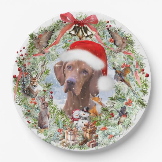 Hongaarse Vizsla kerstkrans Papieren Bordje (Voorkant)