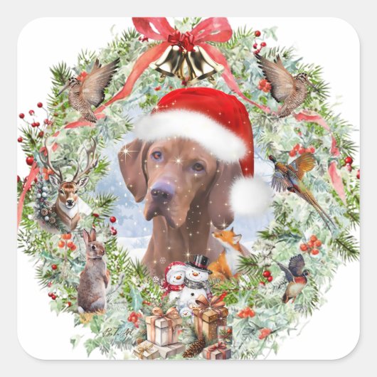 Hongaarse Vizsla kerstkrans Vierkante Sticker (Voorkant)