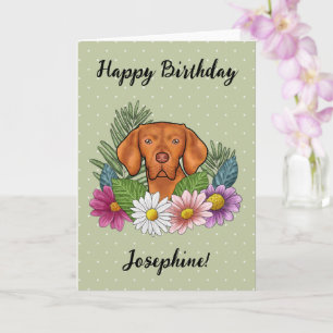 Hongaarse Vizsla Kleurrijke Bloemen Gelukkige Verj Kaart