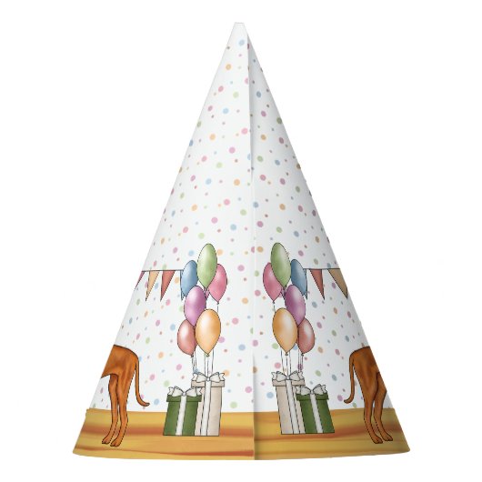 Hongaarse Vizsla Kleurrijke Pastel Gelukkige Verja Feesthoedjes (Achterkant)