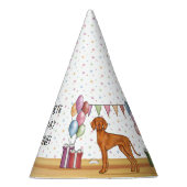 Hongaarse Vizsla Kleurrijke Pastel Gelukkige Verja Feesthoedjes (Rechts)