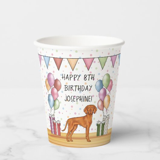 Hongaarse Vizsla Kleurrijke Pastel Gelukkige Verja Papieren Bekers (Voorkant)