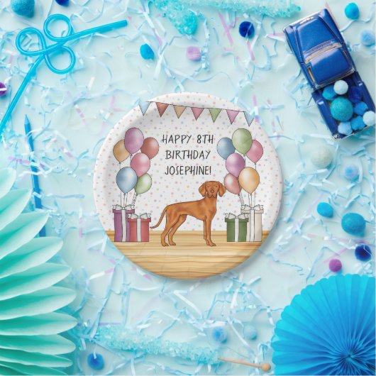 Hongaarse Vizsla Kleurrijke Pastel Gelukkige Verja Papieren Bordje (Feest)