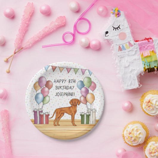 Hongaarse Vizsla Kleurrijke Pastel Gelukkige Verja Papieren Bordje (Feest)