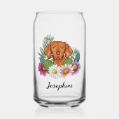 Hongaarse Vizsla met kleurrijke bloemen en naam Blikvorm Glas (Voorkant)